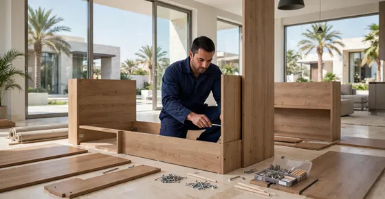 Furniture assembly in Dubai: handyman assembling flat-pack wardrobe furniture