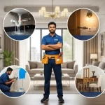 Handyman presenting a range of affordable handyman services in Dubai, including plumbing, electrical repairs, carpentry, curtain installation, and general home maintenance solutions.