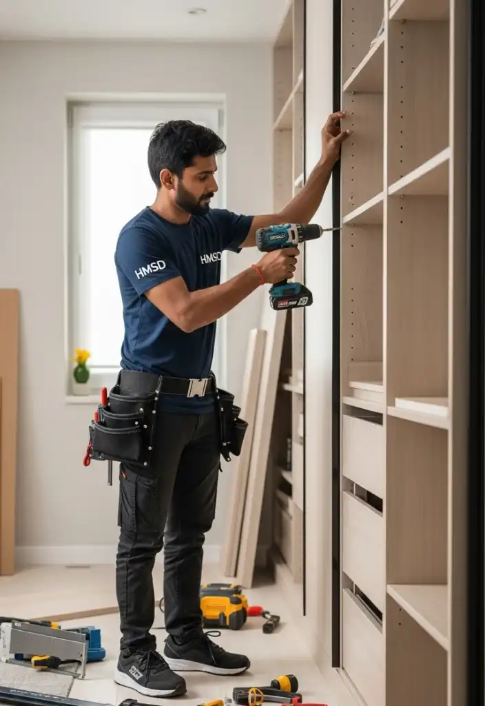 Handyman providing professional walk-in wardrobe installation service in Dubai, offering custom wardrobe solutions.