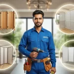 Handyman showcasing a variety of foldable partition designs and installation options in Dubai