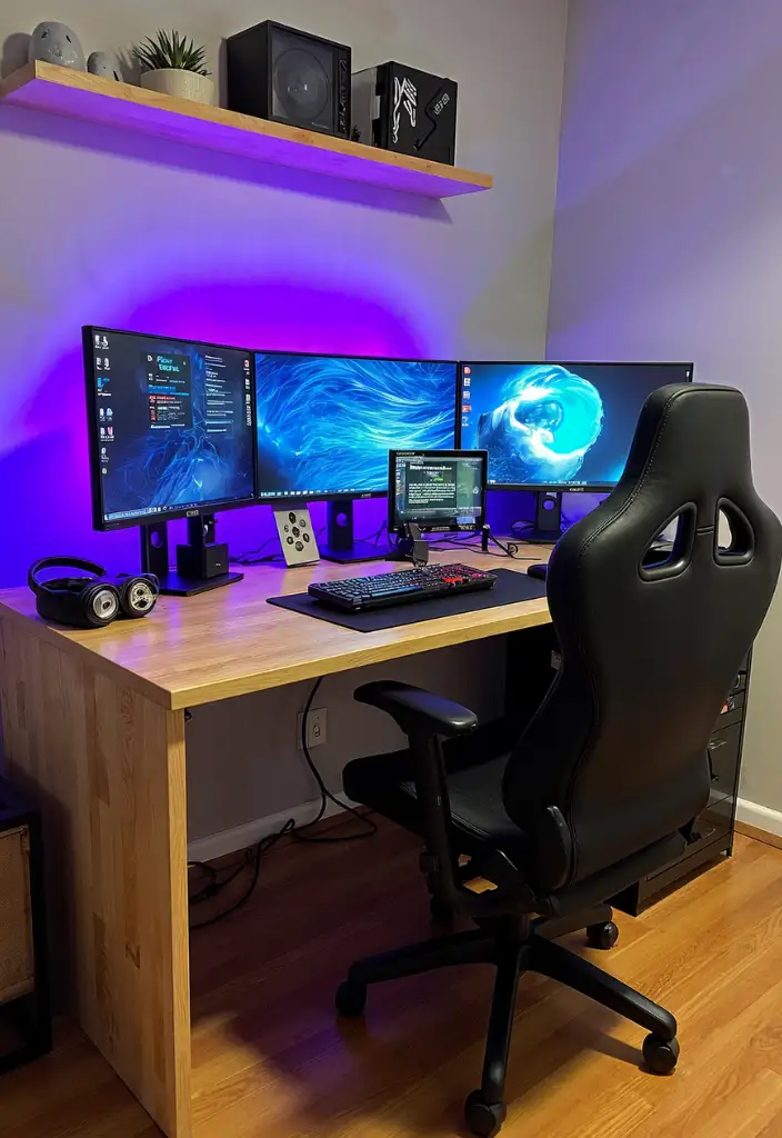 Triple monitor gaming cable management in The Greens Dubai