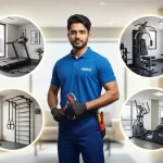 Handyman showing a wide range of gym equipment installation services in a Dubai fitness setup