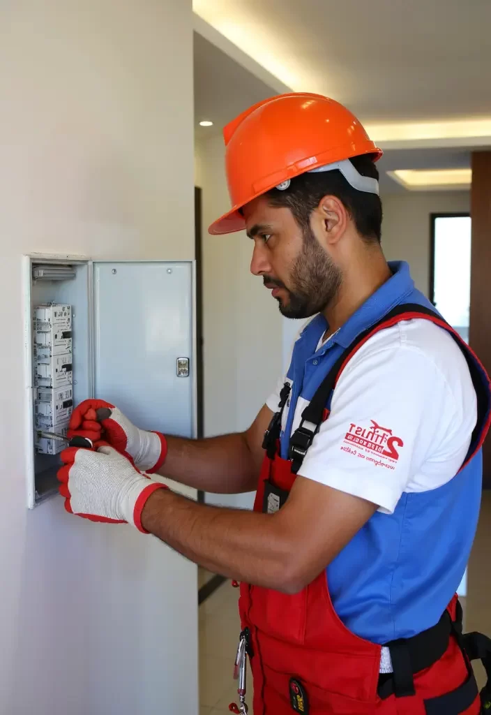 24/7 emergency handyman electrician in Dubai fixing a DP box breaker