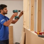 Skilled carpenter providing wooden partition-making services in Dubai