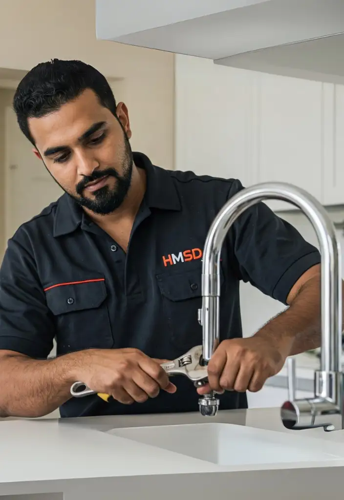 Expert plumber handling kitchen and bathroom sink plumbing services in Dubai.