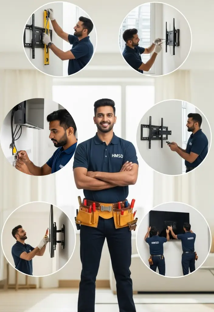 Handyman representing all types of TV removal and installation services in Dubai, including wall brackets, stands, and TV relocations for homes and offices.