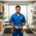 Handyman showcasing various wooden partition installation styles in a Dubai interior